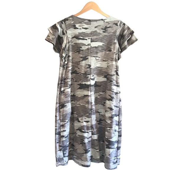 NEW Isabel Maternity Gray Camo Flutter Short Sleeve Midi Dress XS - Picture 2 of 8